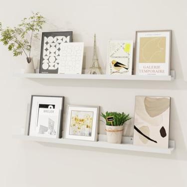 Imagem de Prateleira de borda para fotos, prateleiras flutuantes de madeira de pinho maciça, conjunto de 2, prateleiras de livros de berçário de 81 cm para armazenamento de brinquedos, estante infantil montada