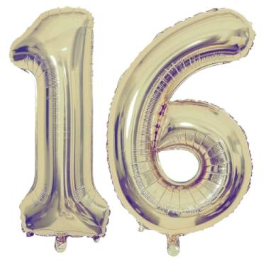 Imagem de Champagne Gold 16 Number Balloons, 40 Inch Giant Number 16 Balloons Foil Mylar Helium Light Gold Number Balloons for 16th Birthday Party Supplies Anniversary Event Celebration Decorations