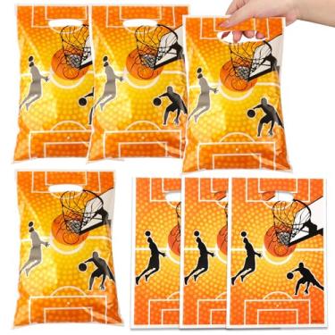 Imagem de loghohu 40 peças de sacolas de plástico para lembrancinhas de basquete para lembrancinhas de festa de basquete com tema de basquete, sacolas de presente para crianças, decorações de aniversário