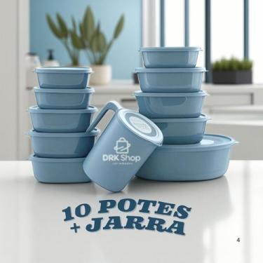 Imagem de Conjunto 10 Potes 1 Jarra Marmita Organizador Plasticos - Casa Bella, 