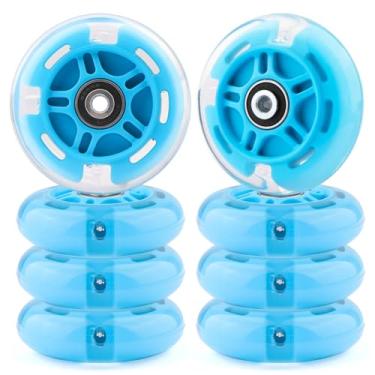 Imagem de Gladeer Rodas de skate em linha iluminadas 85A para ambientes internos e externos com rolamentos ABEC-7 para crianças e crianças patins em linha iniciantes, pacote com 8 (azul, 80 mm)