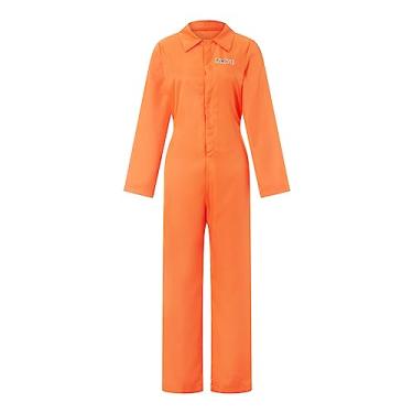 Imagem de Roiysan Fantasia de Halloween Prison Uniforme Laranja Manga Comprida Adulto Criança Presidiário Criminoso Cosplay Fantasia, Laranja, M