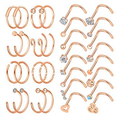 Imagem de Qmcandy 32 peças/92 pçs 20 G argolas de aço inoxidável piercing de nariz em forma de L anéis de parafuso cartilagem tragus piercing joia