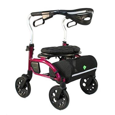 Imagem de Evolution Xpresso Zero Rolador de andador médico leve com assento, rodas grandes, freios, encosto, cesta para idosos, uso interno ao ar livre (regular, preto carbono), Shiraz Red, Regular