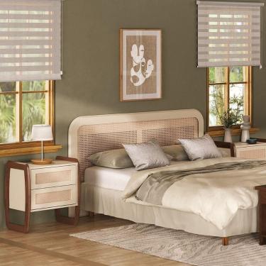 Imagem de Cabeceira De Cama Cantos Arredondados Com Rattan Nude Laca Rattan Natural - Queen - 158 Cm