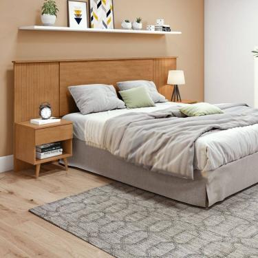 Imagem de Cabeceira Regulável Painel Ripado Pés Palito em Madeira Like Amêndoa Clean