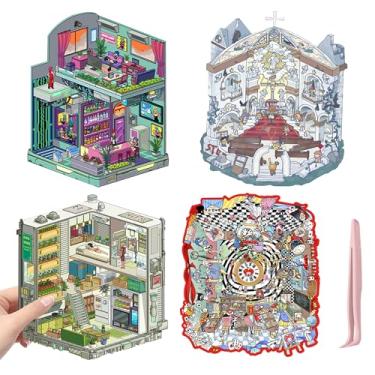 Imagem de SZXYCZL Ultramodern Style Miniature Scene 4 Sets DIY 3D Stickers Scene Ultra Modern Futuristic, Make You Own Mini House Sticker Therapy for Teen Adult Relief Pass The Time-Ultramodern Style