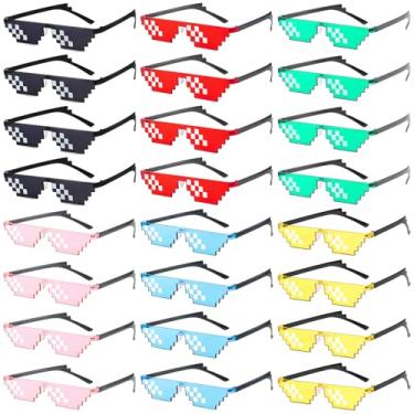 Imagem de Pibupibu Pacote com 24 óculos coloridos de festa Thug Life, 8 bits, mosaico pixelado para jogadores, óculos fotográficos MLG para adultos e adolescentes