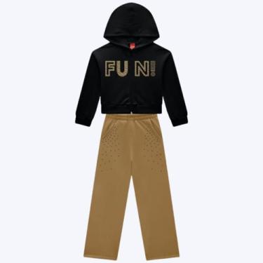 Imagem de Conjunto Moletom com Capuz Infantil Menina Kyly 1000799, Preto, Marrom