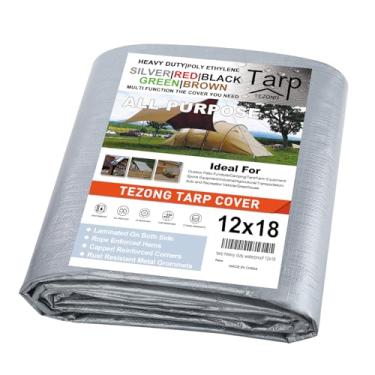 Imagem de Lona resistente à prova d'água 3,7 x 5,5 m, lona de plástico prata TEZONG 12 mil capa de lona para uso externo para chuva de emergência, móveis de pátio, madeira, telhado, acampamento, carro, piscina