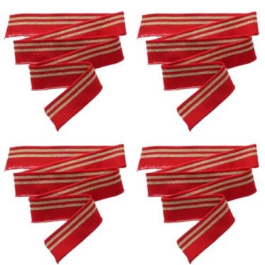 Imagem de YJIUYUANQ (vermelho e dourado, 81 x 3,5 cm) 4 peças de nervuras de malha elástica de alta puxão, tecido de algodão elastano para manga DIY, punho, roupas, uniforme, acessórios com capuz esportivo com