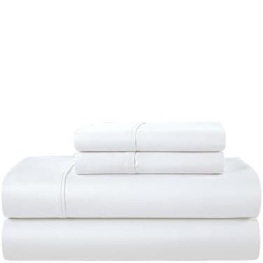 Imagem de Jogo de cama casal 100% algodão egípcio, jogo de cama casal com bolso profundo, lençóis de algodão 400 fios, naturalmente fresco, macio, respirável, sem comprimidos, elástico, luxuoso, branco, para