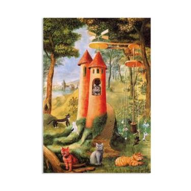 Imagem de SDYJ6GSW Remedios Varo impressões em tela arte de parede Cats Paradise pinturas famosas em tela surrealismo pôsteres imagem para quarto decoração de casa 100 x 70 cm (83.8x71.1 cm) sem moldura