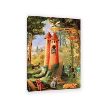 Imagem de SDYJ6GSW Remedios Varo impressões em tela arte de parede Cats Paradise pinturas famosas em tela surrealismo pôsteres imagem para quarto decoração de casa 70 x 50 cm (28 x 20 polegadas) sem moldura