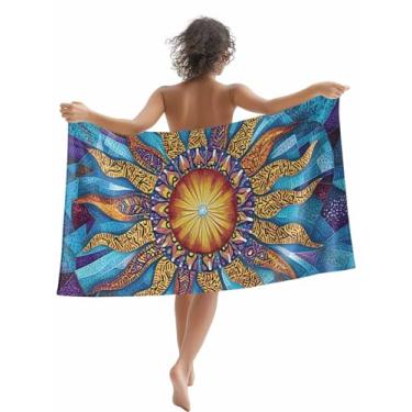 Imagem de Toalha de praia abstrato padrão de sol microfibra sem areia, clássico boêmio chama macio absorvente toalhas de viagem de secagem rápida para mulheres homens piscina banheiro férias 76 x 152 cm