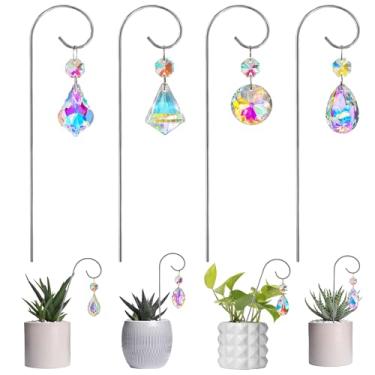 Imagem de HDCRYSTALGIFTS Conjunto de 4 pequenas treliças com prismas de cristal para decoração de mini plantas em vasos, estacas de plantas para fazer arco-íris, apanhadores de sol, acessórios para plantas
