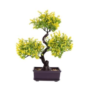 Imagem de Plantas artificiais em vasos falsos, árvore de bonsai artificial, plantas falsas, decoração de mesa de jardim para convidados (amarelo)