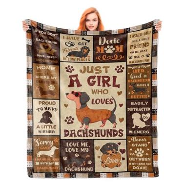 Imagem de Noxkioy Cobertor de presentes de Dachshund, presentes de dachshund para mulheres/meninas, presentes de cachorro Weiner para mulheres, cobertor temático de cachorro Weiner para sofá 127 x 152 cm