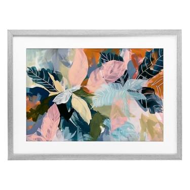 Imagem de Stupell Industries Impressão emoldurada cinza com folhas de oásis tropicais brilhantes sob vidro por Elara Yasna, 35,5 x 50,8 cm