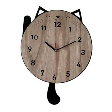 Imagem de Generic Relógio de parede de gato, decoração silenciosa, relógio decorativo para quarto infantil, sala de jantar, Marrom