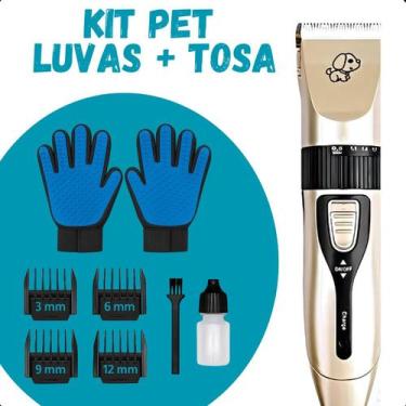 Imagem de KIT Máquininha de tosa + Par de Luvas Tira Pêlos leve para transporte 