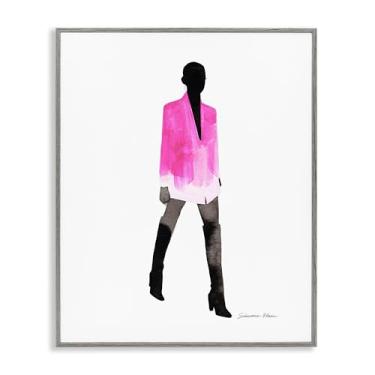 Imagem de Stupell Industries Girl In Pink Jacket Gray Framed Giclee Art Design por Simone Elum, 76 x 61 cm