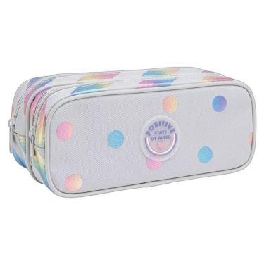 Imagem de Estojo Escolar Infantil Duplo Académie Listras E Poá Holográfico - Tilibra