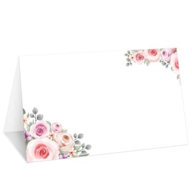 Imagem de Cartões de lugar rosas rosa, conjunto de 25 cartões de nome de barraca floral para configuração de mesa, etiqueta de comida para casamento, chá de bebê, artigos de festa de jantar de aniversário -029