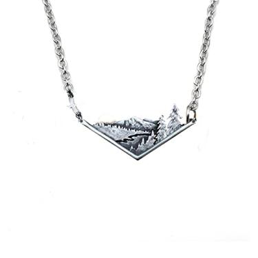 Imagem de ONLYJUMP Colar 3D Cordilheira para mulheres meninas exclusivo prata antiga errante rio montanha vale pôr do sol floresta árvore pingente colar natureza joia presente para amantes da natureza e escaladores, Zinco, desconhecido