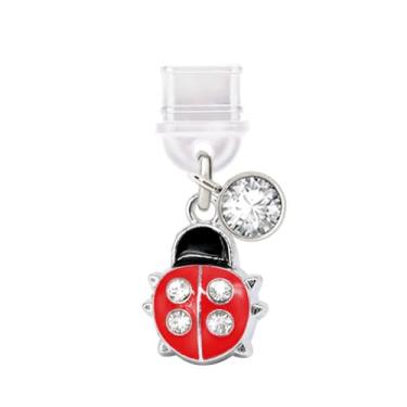 Imagem de ELISE & FONDA TP832 Tipo-C porta de carregamento plugue antipoeira pequeno cristal 3D joaninha pingente de telefone celular para iPhone 15/16/Samsung/OnePlus/Xiaomi/oppo telefones Android (vermelho)