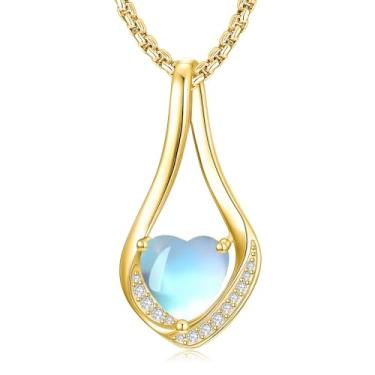 Imagem de Zoeniya Colares de pedra do mês de nascimento para mulheres, ouro amarelo/branco 18 k Forever Love coração infinito pingente colar joia aniversário presentes de aniversário para mulheres, sua esposa