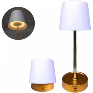 Imagem de Abajur De Mesa LED Touch Recarregável Sem Fio | Luz Amarela Quente | Para Quarto, Criado-Mudo, Escritório e Sala (Dourado)