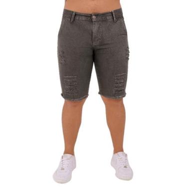 Imagem de Bermuda Jeans Masculina Destroyed Cor Verde Militar - Fortaleza Jeans,