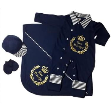 Imagem de Saída de Maternidade Menino 50cm 100% Algodão Príncipe 4 peças Aul