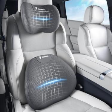 Imagem de FLORICH Almofada de apoio lombar e travesseiro de pescoço para cadeira de escritório, suporte ergonômico de espuma viscoelástica para escritório, cadeira de jogos, assento de condução, cadeira de