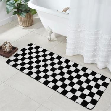 Imagem de Tapete Bathroom Runner Uphome Preto Branco Xadrez 45x120cm