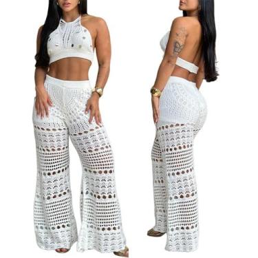 Imagem de Conjunto de roupas Chicme, blusa feminina de crochê, curta e calça - C