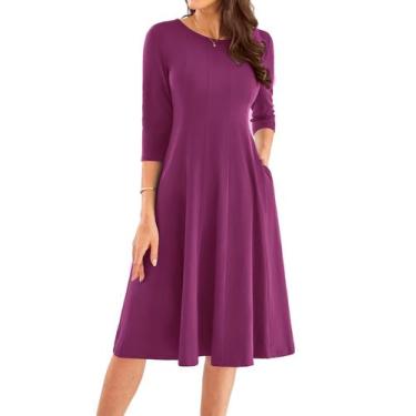 Imagem de Vestido GRACE KARIN casual A Line de manga 3/4 para mulheres Mulberry 