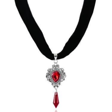 Imagem de PINK TOWN Colar gargantilha vitoriana de veludo gótico, vintage Stardust, cristal, camafeu, gótico, roxo/vermelho/preto, colar punk satanás, demônio, joia de Halloween para mulheres, Large, Zinco