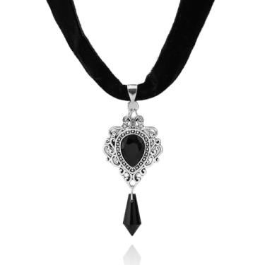 Imagem de PINK TOWN Colar gargantilha vitoriana de veludo gótico, vintage Stardust, cristal, camafeu, gótico, roxo/vermelho/preto, colar punk satanás, demônio, joia de Halloween para mulheres, Large, Zinco