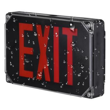 Imagem de LEONLITE Sinal de saída de LED vermelho, luz de saída de local molhado com bateria reserva, certificação UL, iluminação de emergência com fio externo com dupla face, CA 120/277V, sinal de saída à