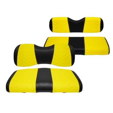 Imagem de SAMXOMAP Capas de assento de carrinho de golfe dianteiras e traseiras à prova d'água e resistente ao sol acessórios de couro vinil de grau marinho para Yamaha Drive 2007-2016/Drive 2 2017+, amarelo (4