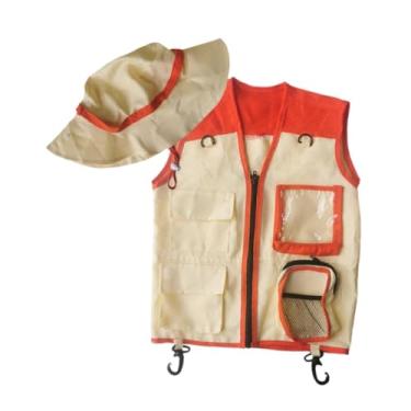 Imagem de YIJU Colete e chapéu infantil para exploradores, kit de aventura ao ar livre, fantasia infantil para pesca, paleontólogo, caminhada, presente de, Laranja