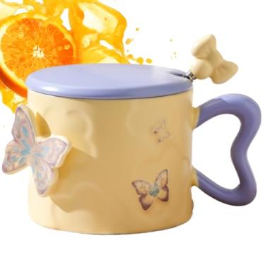 Imagem de Rrlihjgu Chávenas Borboleta para Mulheres - 350 Ml Cerâmica Chávenas de Café,Louça Artigos para Bebidas com Aça e Tampa,Presente para Aniversário Natal Mães Amigas Cozinha
