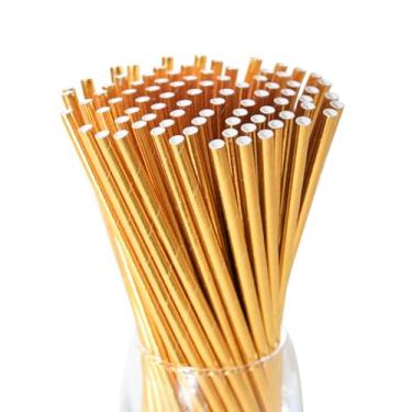 Imagem de Canudos de papel dourados, canudos descartáveis para formatura, aniversário, casamento, coquetel, 19,7 cm x 0,6 cm - pacote com 100