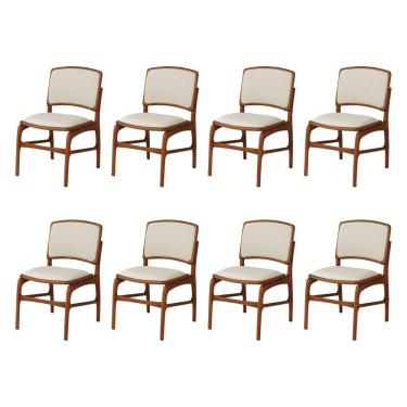 Imagem de Jogo 8 Cadeiras De Jantar Florença Jequitibá Terra Encosto Em Tecido Premium Em Linho Bege