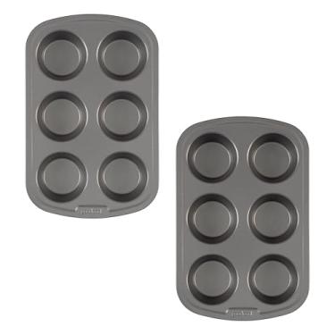 Imagem de GoodCook Conjunto de 2 formas de cupcake antiaderentes, resistentes à deformação e arranhões e à máquina de lavar louça, estrutura de aço para assar mesmo com ou sem forro, 6 xícaras, cinza