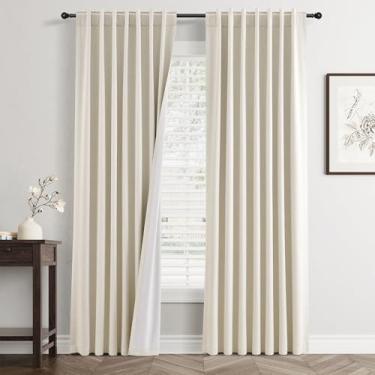 Imagem de Cortinas blackout creme bege 203 cm de comprimento conjunto de 2 painéis para sala de estar quarto redução de ruído térmico 100% cortinas de linho preto escurecimento do quarto cortinas de janela 84