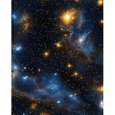 Imagem de XRUIBZI Papel de parede Star Peel and Stick Vintage Blue Contact Paper Mural de parede Via Láctea vinil doméstico impermeável autoadesivo removível para locatário papel de parede 44,5 cm x 998,2 cm