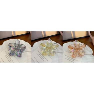 Imagem de Grampo de Cabelo Flor Frangipani Colorida Presilha Feminina Acrílica, Acessório de Praia e Resort para Mulheres(Cinza+Amarelo+Laranja)